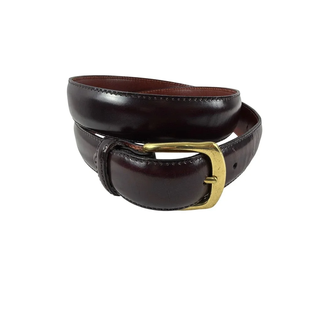 Jos A Bank Mens Burgundy Leather Dress Belt Solid Brass Buckle USA Made 34/85